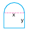 A semicircle of diameter x on top of a rectangle of length x and height y.